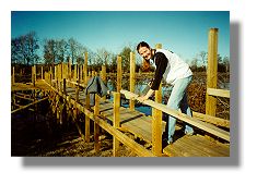 Caroline Wilson working on Snag Lake pier