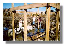 Michael Woodfin, Buck Washburn and Manager Wilson build the Swamp Lake pier